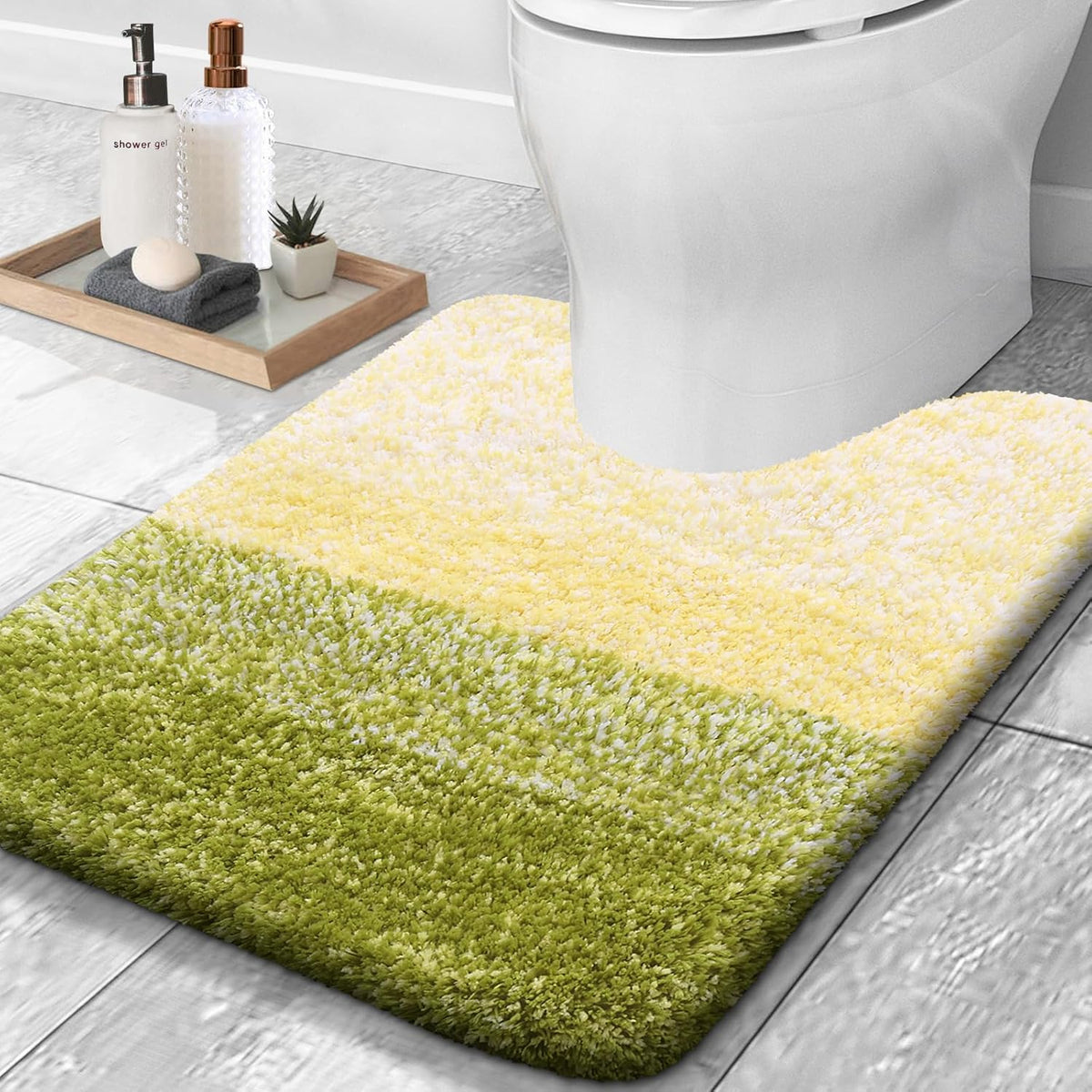 OLANLY Luxury Toilet Rugs U-Shaped 24x20, Extra Soft and Absorbent Microfiber Bathroom Rugs, Non-Slip Plush Shaggy Bath Mat, Machine Wash Dry, Contour Bathroom Mats for Toilet Base, Olive Green