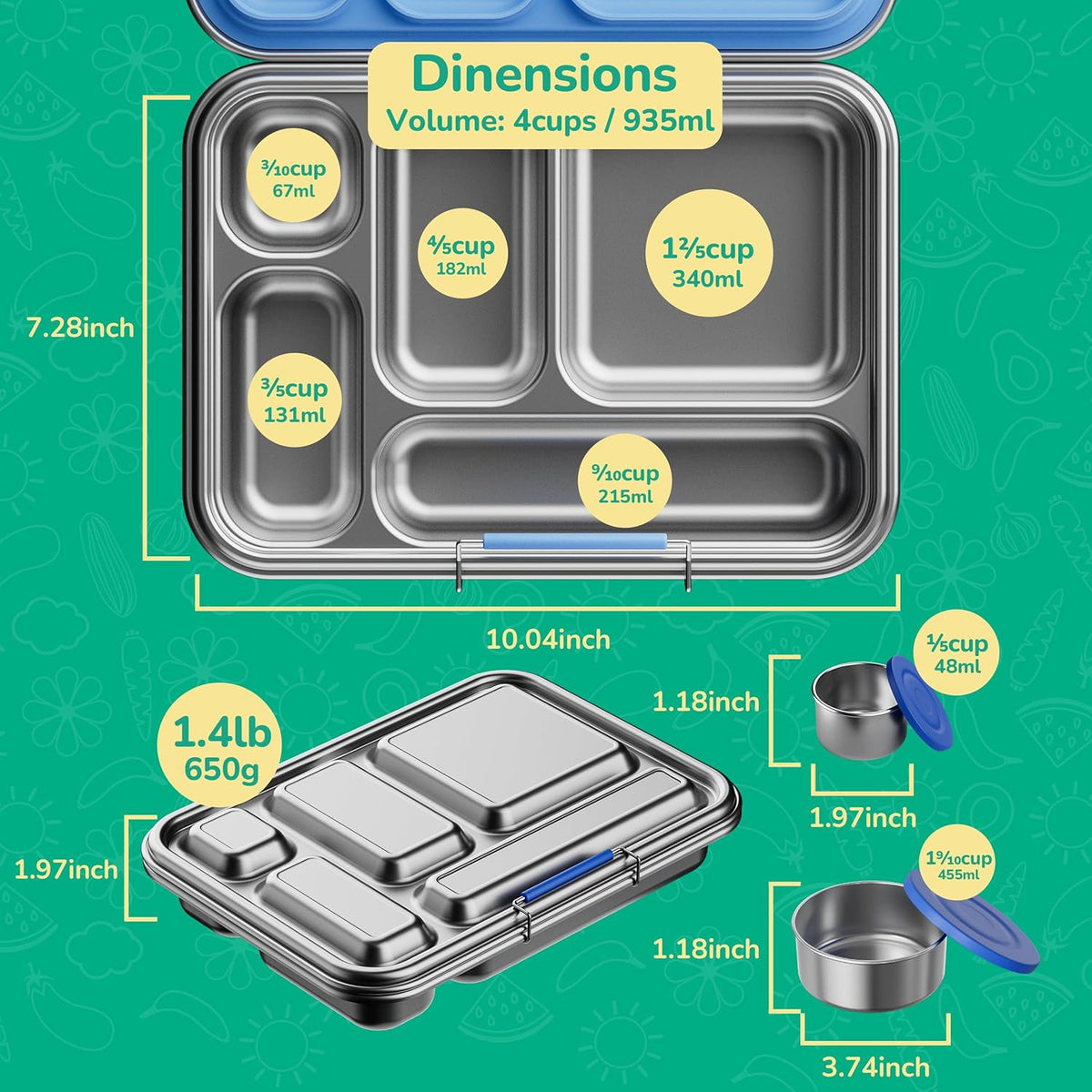Stainless Steel Bento Box Kids, Kids Metal Bento Lunch Box BPA Free Lunch Box Containers 304 Stainless Steel Bento Box for School and Office(Purple)