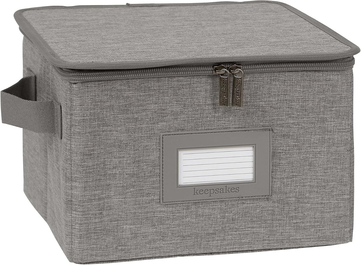 Covermates Keepsakes Dish Storage Box - Stackable, Reinforced Handles, China Storage, Grey Heather