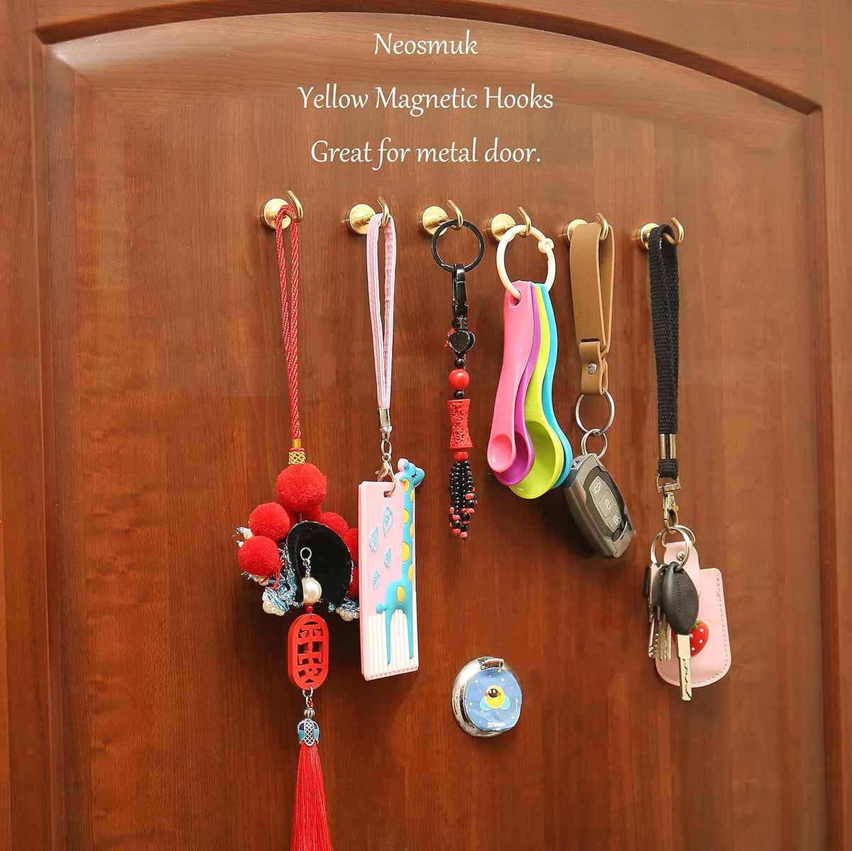 Neosmuk Magnetic Hooks,30lb+ Heavy Duty Earth Magnets with Hook for Refrigerator, Extra Strong Cruise Hook for Hanging, Magnetic Hanger for Cabins, Grill (Golden, 10 Pack)