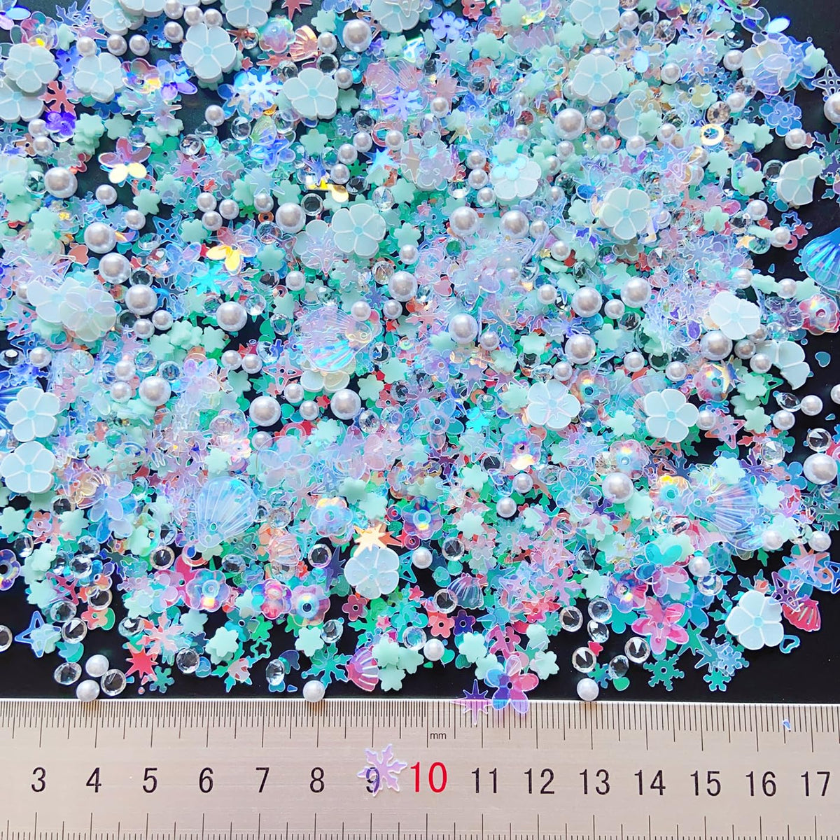 Sequins Holographic Polymer Clay Slices Nail Glitter 3D Holographic Snowflake Shell Butterfly Plum Blossom Nail Sequins Slices Polymer Clay Nail Decals for DIY Nail Decoration (Blue-53)