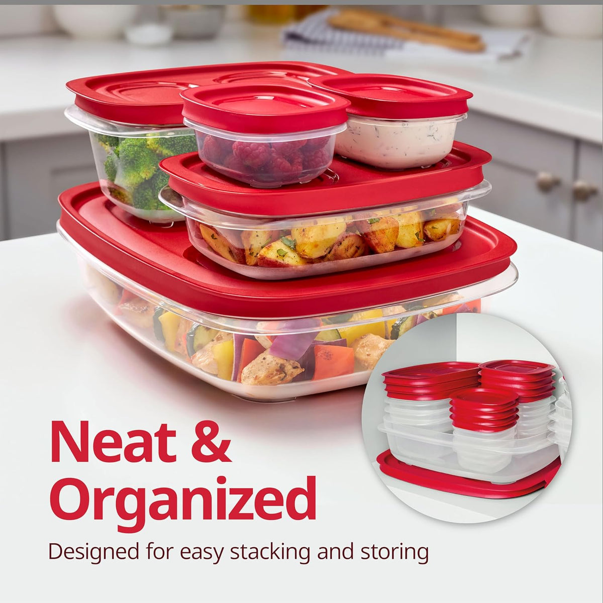 Rubbermaid EasyStore Rectangle and Square Containers, 22-Piece Set, Food Storage Containers, Food Storage Containers with Lids