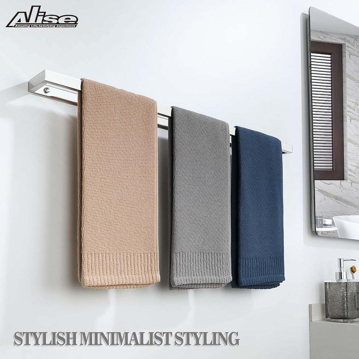 Alise Bath Towel Bar,Wall Mount Towel Holder Towel Rack Towel Hanger for Bathroom Lavatory,28 Inch SUS304 Stainless Steel Towel Rail,Polished Chrome GJF070-C