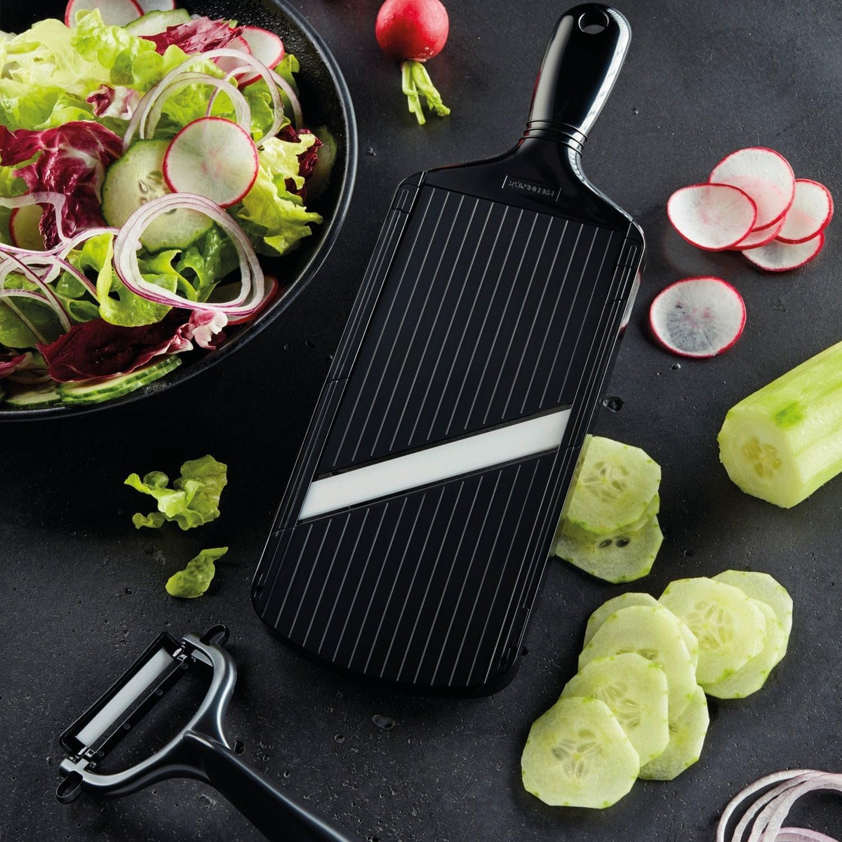 Kyocera Advanced Ceramic Double-edged Mandolin Slicer With Guard, Black, 4.6"x12.7"x0.4"