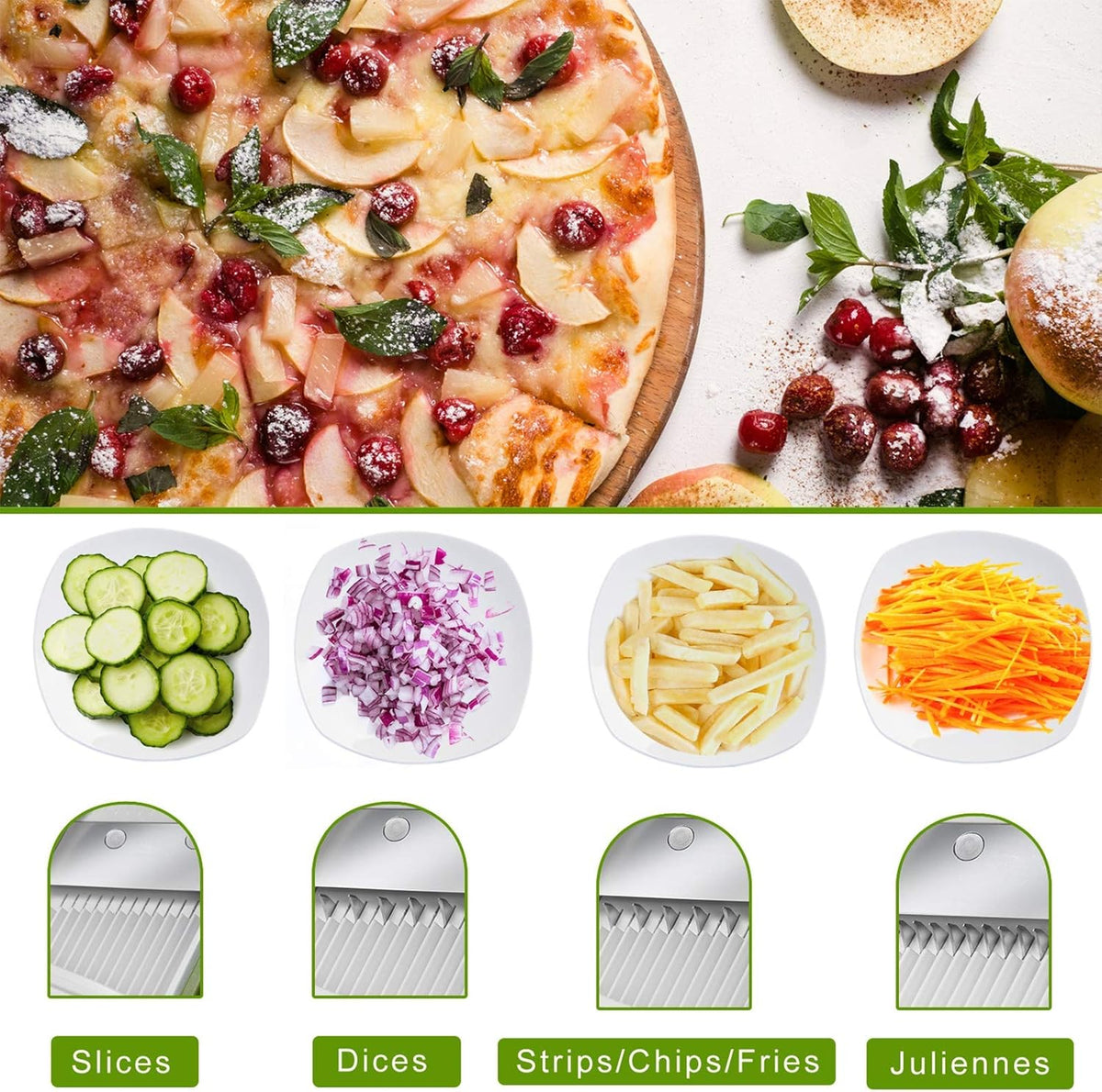 ONCE FOR ALL Safe Mandoline Slicer 5 in 1 Vegetable Cutter, Strips Julienne Dicer Adjustable Thickness 0.1-8 mm for Kitench Fast Meal Prep (Light Blue)