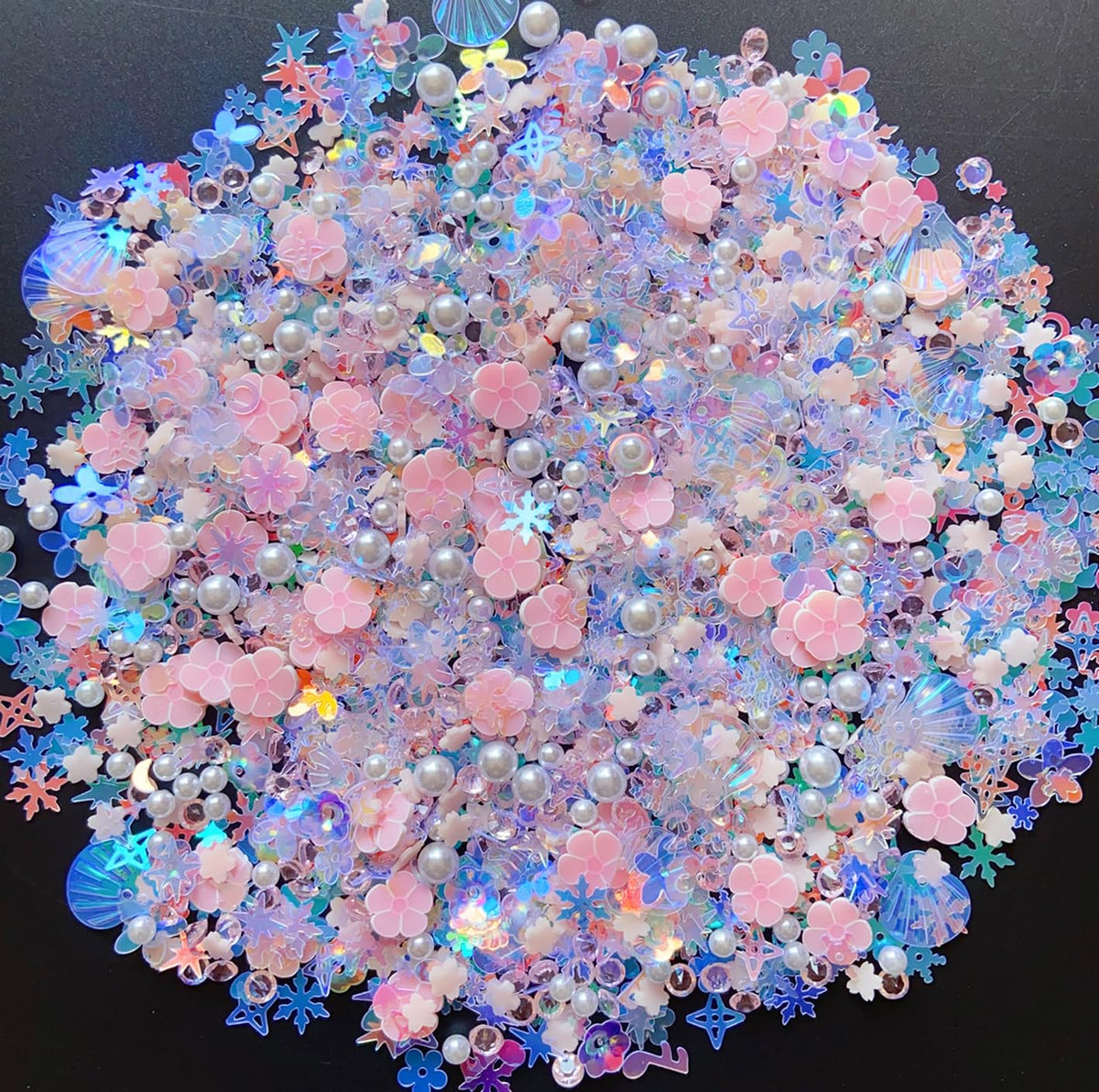Sequins Holographic Polymer Clay Slices Nail Glitter 3D Holographic Snowflake Shell Butterfly Plum Blossom Nail Sequins Slices Polymer Clay Nail Decals for DIY Nail Decoration (Pink-54)