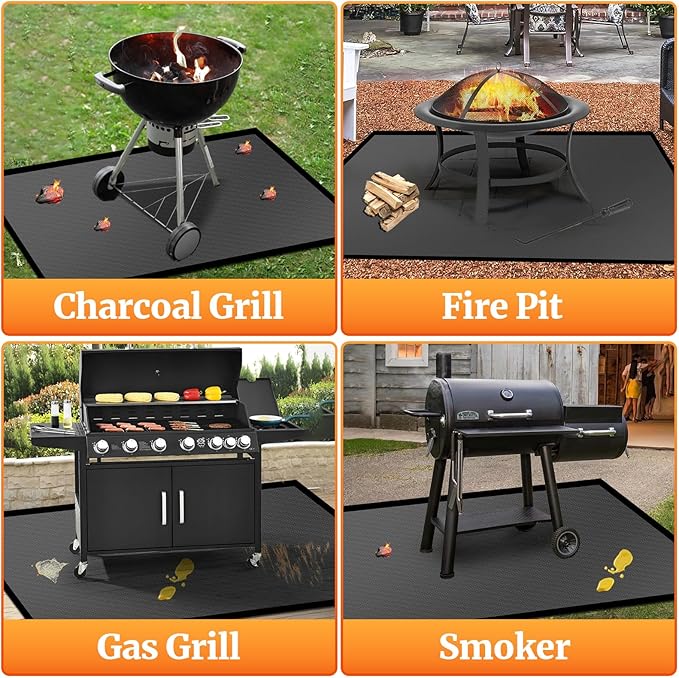 46 ×26 inches Rectangle Fire Pit Mat/ Fireproof Hearth Mats for Fireplaces Fire Resistant, Fireproof Mat Grill Mat BBQ Grill Pads Protect Mat for Deck Patio Grass Outdoor Charcoal, Smokers, Gas Grills