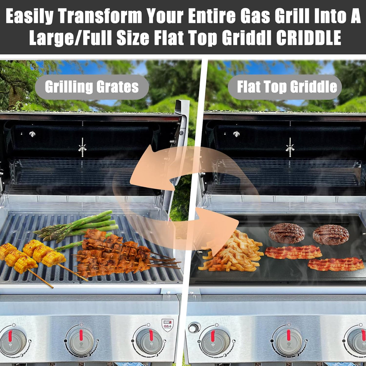 SafBbcue Full Size Griddle Inserts for Charbroil Tru Infrared 463276016 463439915 463242715 463255020 463242716 463257520 466242715 466242815 463255721 Grill, G533-0009-W1 Carbon Steel Flat Top Plate