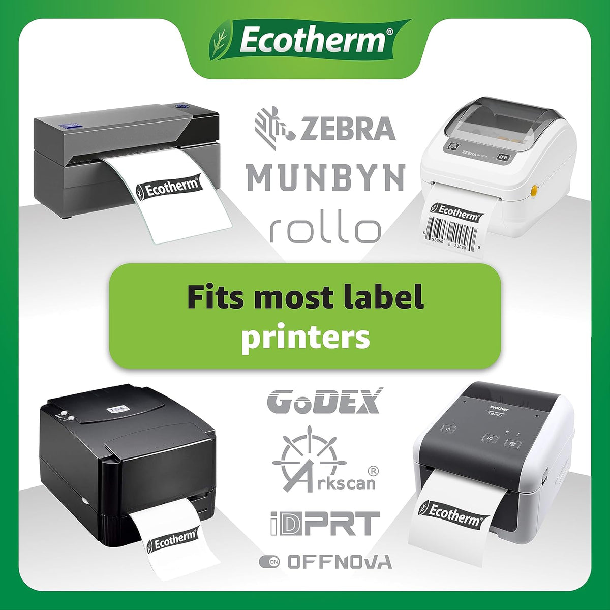 4" x 2.5" Thermal Labels | 4 Rolls | 2400 Labels | fits Zebra, Munbyn, Rollo, Godex, Arkscan, iDPRT, Offnova Thermal Label Printers and More | Blank White Adhesive Stickers by Ecotherm
