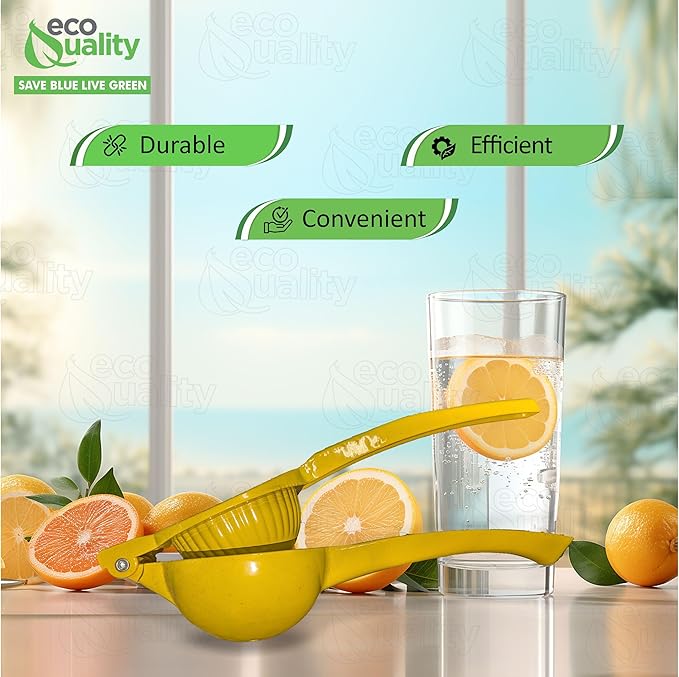 EcoQuality Heavy Duty Handheld Yellow Citrus Juice Squeezer Premium Lemon, Lime & Orange Press for Maximum Extraction Easy to Use, Durable and Rust Resistant Metal Manual Juicer (8)