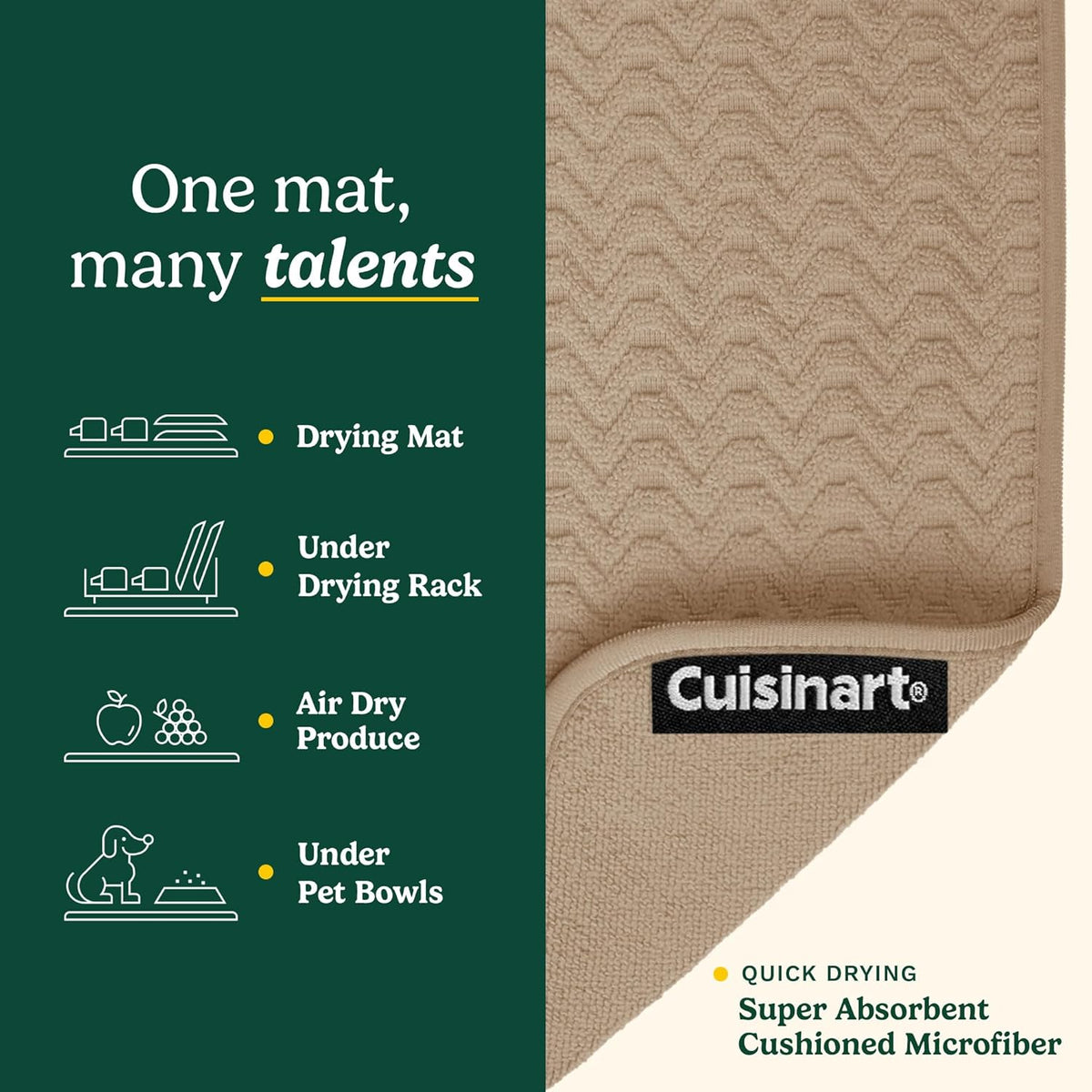 Cuisinart Dish Drying Mats for Kitchen Counter - (2) 18" x 24" Ultra Absorbent Dish Drying Mat XL - Foldable, Machine Washable, Fast Drying Dish Mat (Geostripe)