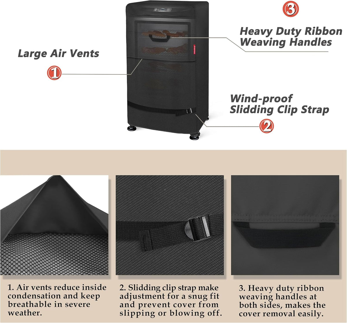 Porch Shield 40 Inch Electric Smoker Cover for Masterbuilt Smoker, Waterproof Heavy Duty Outdoor Smoker Grill Covers 24W x 18D x 40H inch, Black