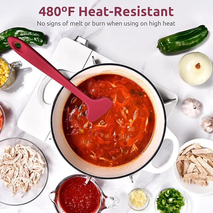 14in Extra Long Silicone Spatula: U-Taste 480ºF Heat Resistant Flexible Baking Mixer Scraper, Large Rubber Mixing Stirring Scraping Seamless Kitchen Turner Utensil for Nonstick Cookware (Red)