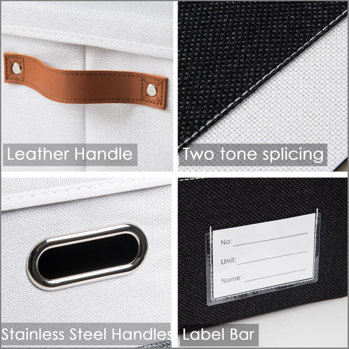 PRANDOM Foldable Storage Bins with Handles [3-Pack] Fabric Collapsible Storage Boxes Baskets Cubes Containers with Handles for Closet Living Room Bedroom (Black & White 14.9x9.8x8.3'')