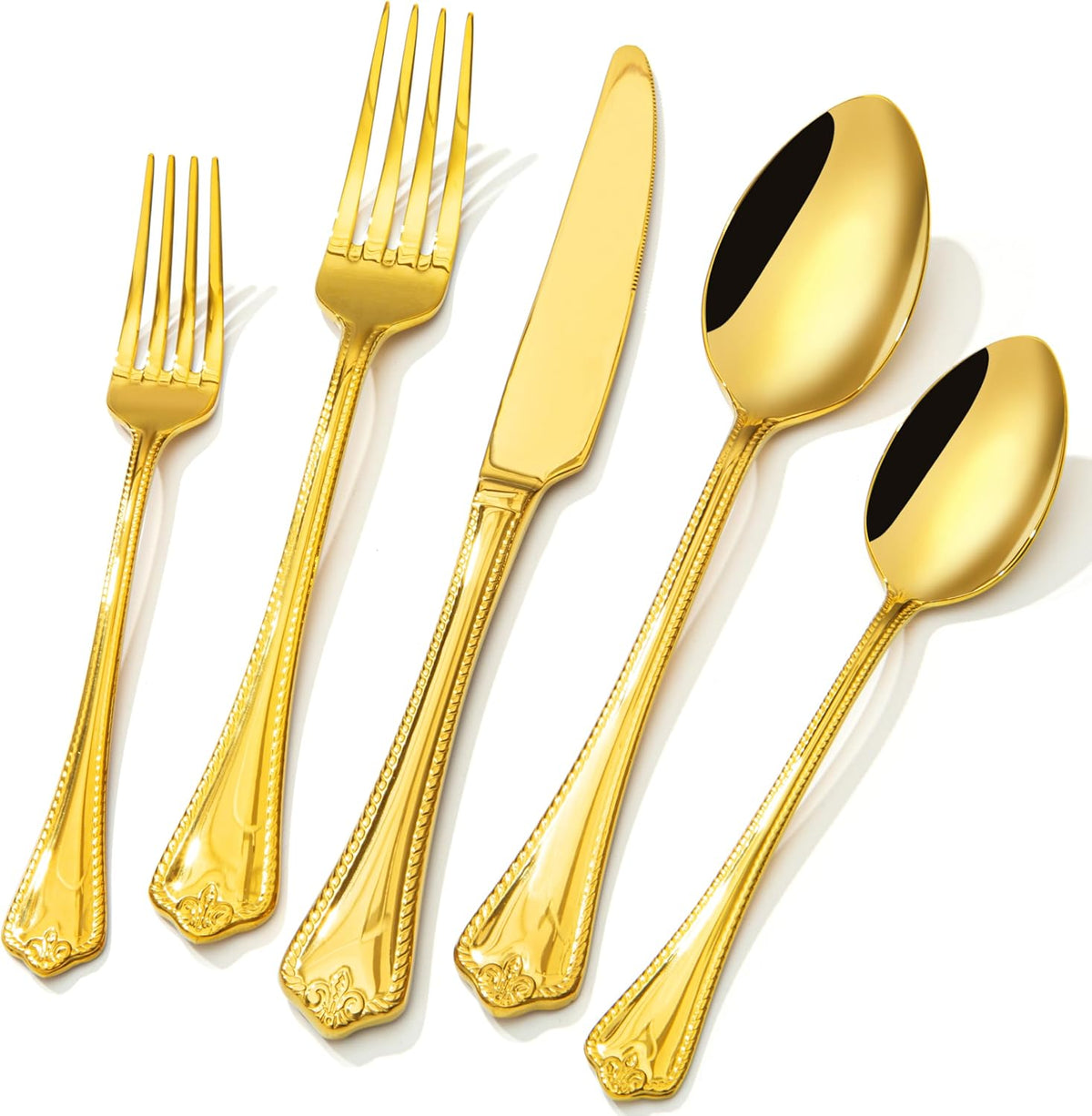 KINGSTONE Gold Silverware Set, 60-piece 18/10 Stainless Steel Flatware Set Cutlery Set for 12, for Kitchen, Home, Wedding, Party, Mirror Polished and Dishwasher Safe, Featured Gifts