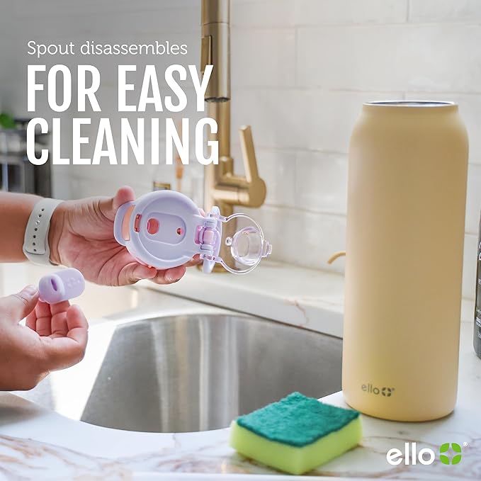 Ello Pop & Fill 22oz Stainless Steel Water Bottle with Quick Fill Technology, Double Walled and Vacuum Insulated Metal, Leak Proof Locking Lid, Sip and Chug, Reusable, BPA Free, Heavenly Hues