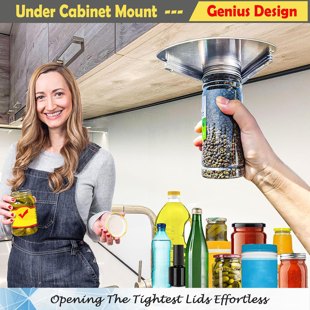 Upgraded Stainless Steel Jar Opener for Seniors, Under Cabinet Jar Openers for Weak Hands, Jar Lid & Bottle Cap Opener Tool, Under Counter Can Opener, One Handed Jar opener