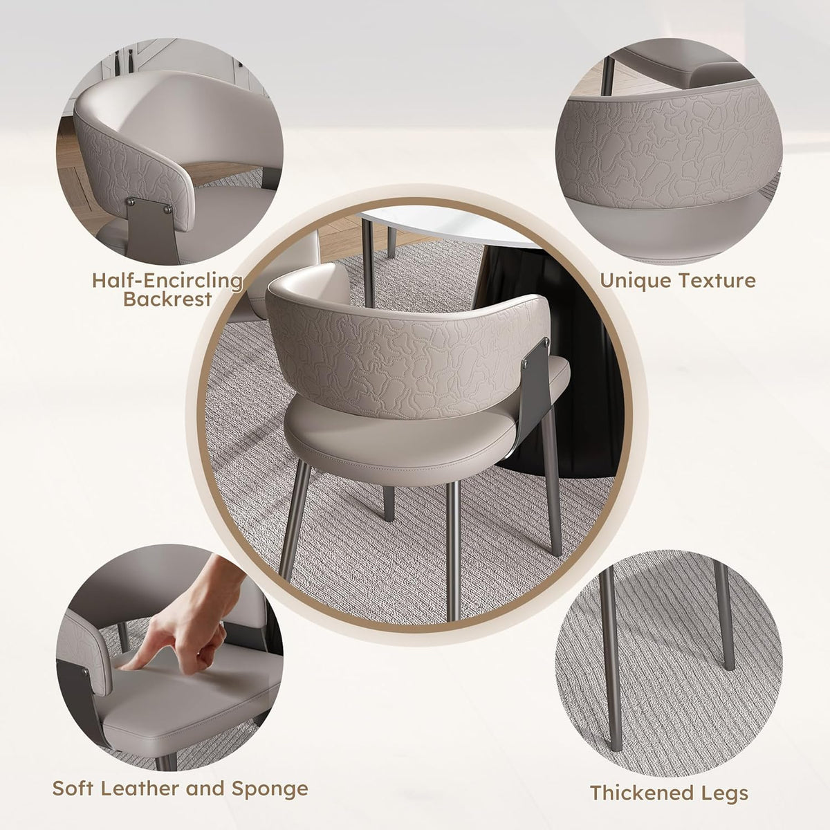 Montary 9 Piece Dining Table Chairs Set, Modern Dining Table Set of 8, Includes 59" D Marble Round Table with Black Metal Cone Base, 8 Gray Texture Dining Chairs for Home, Kitchen