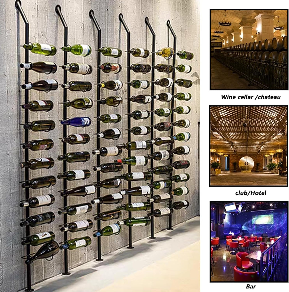 Wine Rack Wall Mounted, 72.8in High Metal Wine Bottle Holder for 12 Bottles, Kitchen Organization and Wine Storage for Commercial Restaurants Pantry Bar Wine Cellar (Gold, Two rows-24 Bottles)