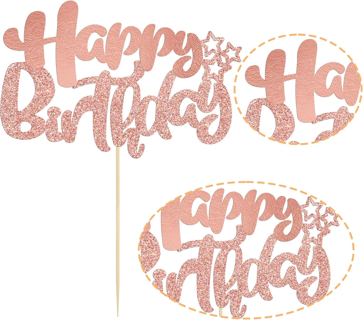 Ephlyn 1Pcs Happy Birthday Cake Topper Glitter Cake Pick for Celebrating Anniversary Theme Party Cake Decorations Supplies Rose Gold