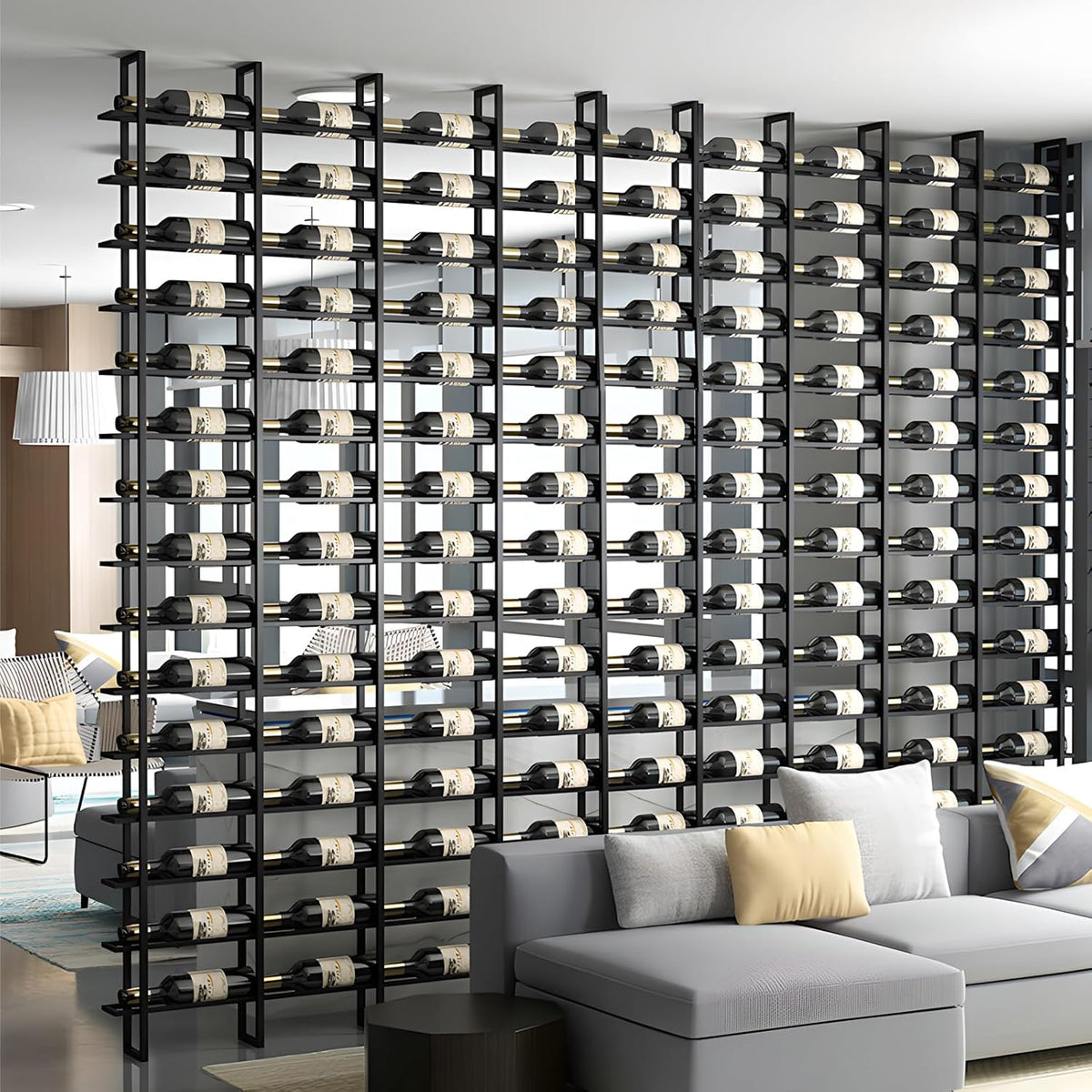 Wine Rack Freestanding Floor, 16 Tier 48 Bottle Capacity Display Holder, Black Industrial Wine Bottle Storage Shelves, for Any Bar, Wine Cellar, Kitchen, Dining Room (Black, 3 Column)