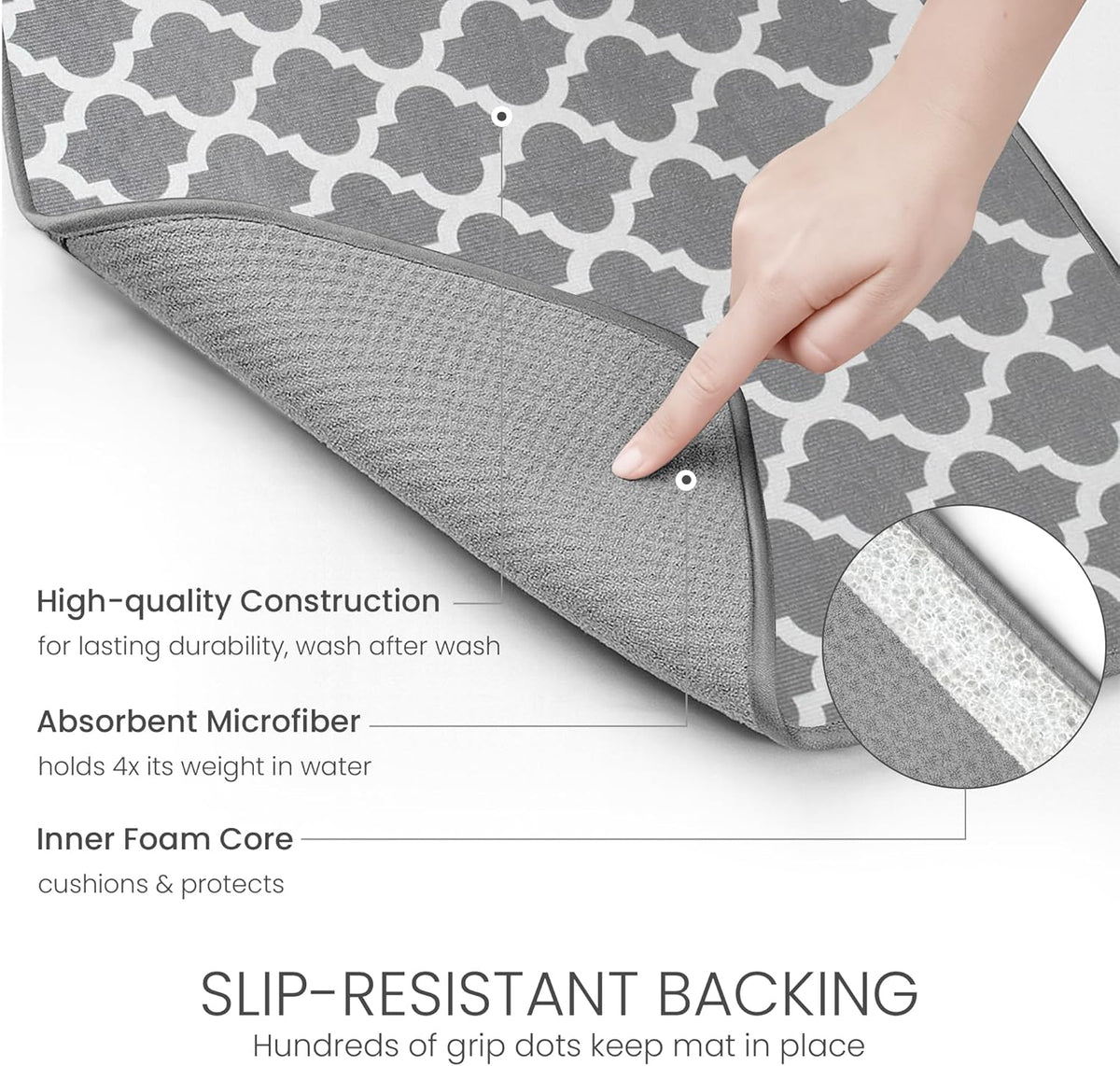 Bellemain XXL Dish Mat 24" x 17" ( LARGEST MAT ) Microfiber Dish Drying Mat , Super absorbent ( Trellis )