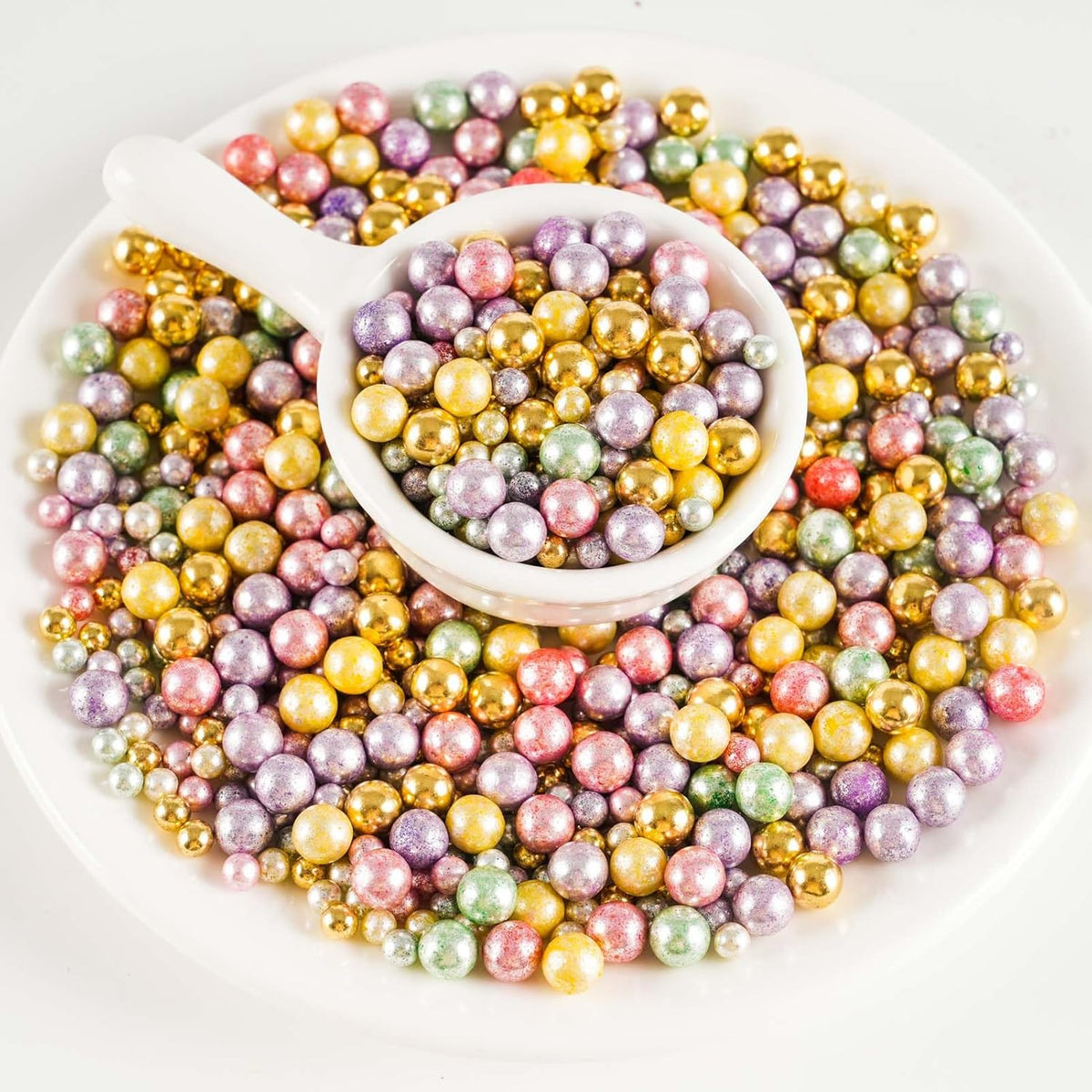 Kasvan Pastel Pearl Sugar sprinkles - Edible Candy Pearls 130g/4.58 Oz, Mix Size Cake Candy, Decorate Cakes, Cookies, Ice Cream (Pastel)