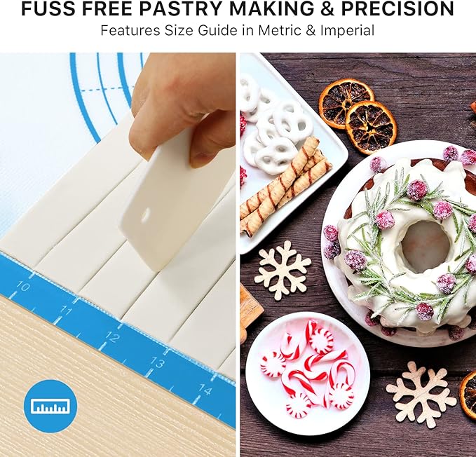Silicone Pastry Mat,26" x 16" Nonstick Large Durable Silicone Sheet Mat with Measurement Non-slip Dough Rolling Mat for Pie Crust, Pizza, Cookies