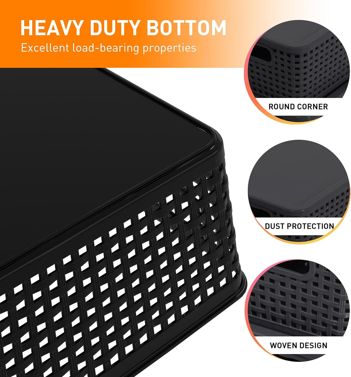 Plastic Storage Baskets With Lid, Storage Bins for Organizing, Stackable Decorative Containers for Shelves Drawers Desktop Closet Playroom Classroom Office,10 Pack-Black