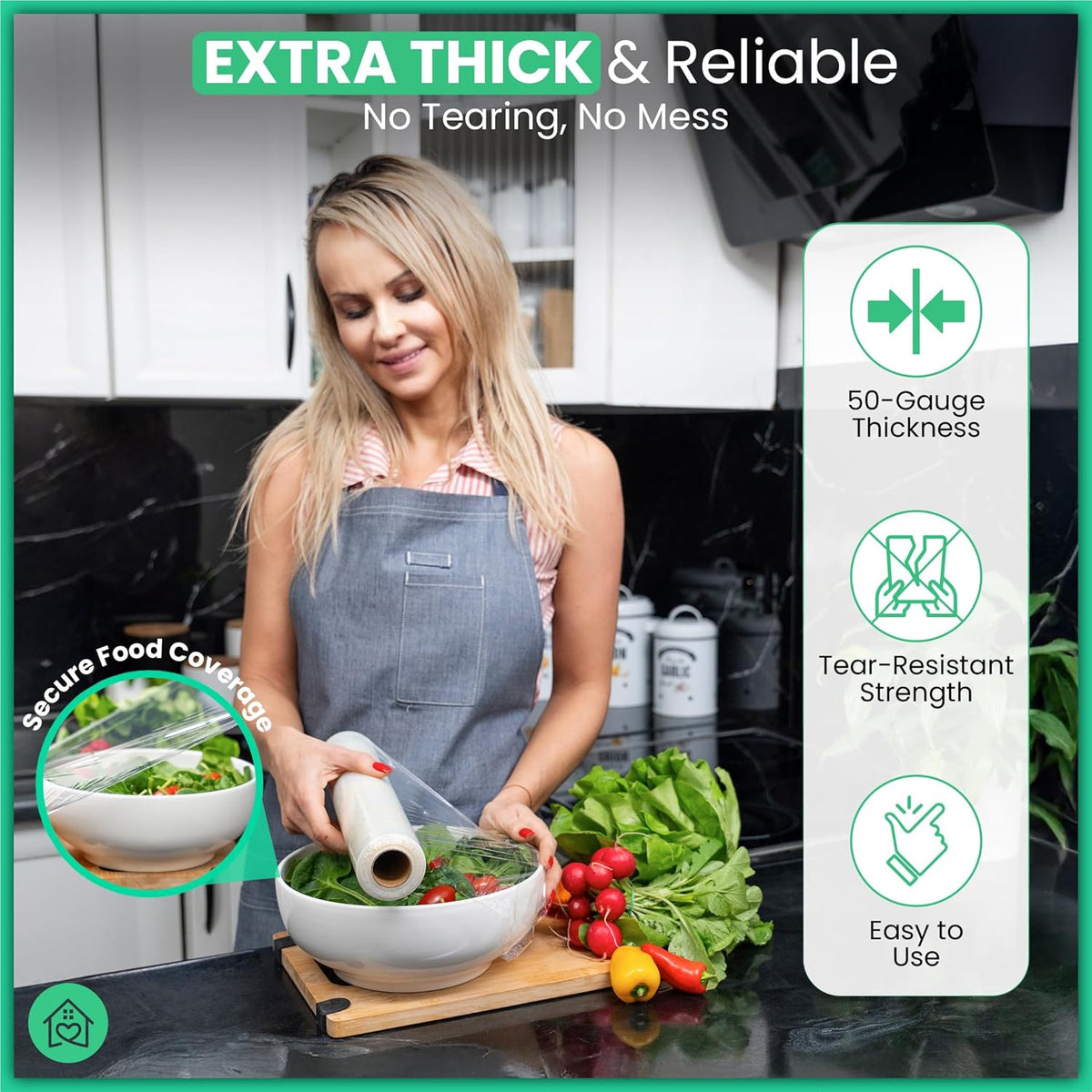 400 Sq Ft Certified Compostable Plastic Wrap – ASTM D6400 Certified Refill Roll – Durable, Food Safe, Plastic-Free Alternative