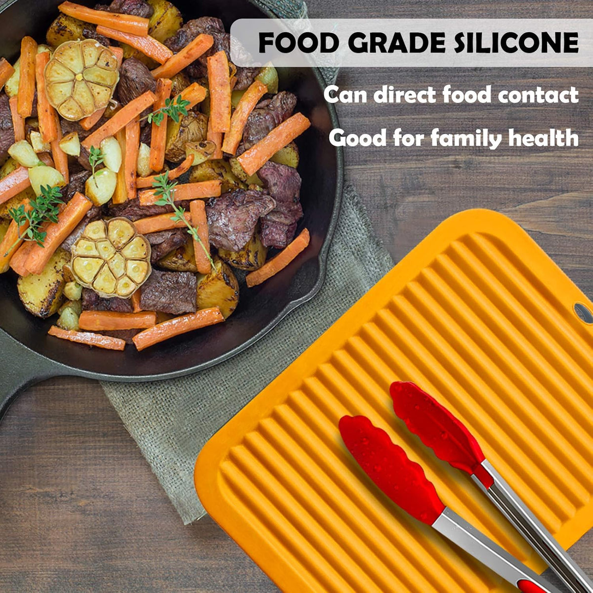 Walfos Silicone Trivets Set - Heat Resistant Pot Holder, Non-Slip and Flexible, 2 Pcs Multi-Purpose Kitchen Table Mat, Prefect for Hot Dishes, Jar Opener, Spoon Holder, Oven Mitts(Orange)