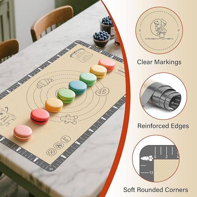 Silicone Mat for Baking Macaron, Bread, Pizza, Extra Thick Silicone Baking Mat with Measurement, Non Stick Pastry Mat for Dough Rolling Out, Heat Resistant to 480°F for Baker