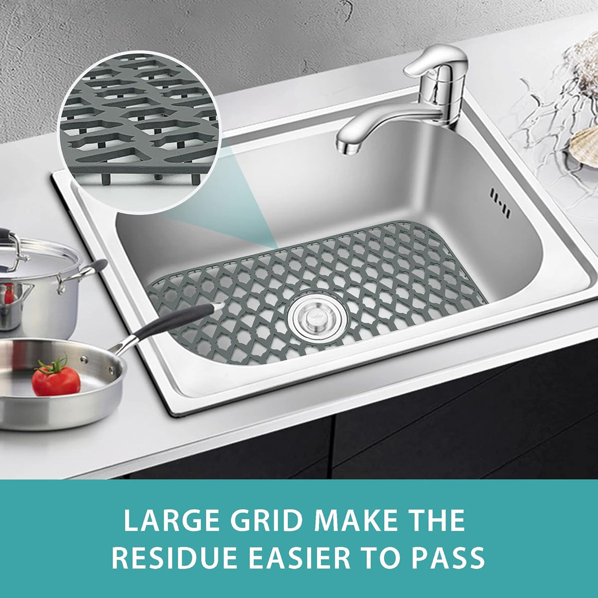 Large Sink Protectors for Kitchen Sink 19”x13”& 24”x13”& 26”x14”, Silicone Sink Mats Grid for Bottom of Farmhouse Stainless Steel Porcelain Sink (26”x14”, Center Drain)