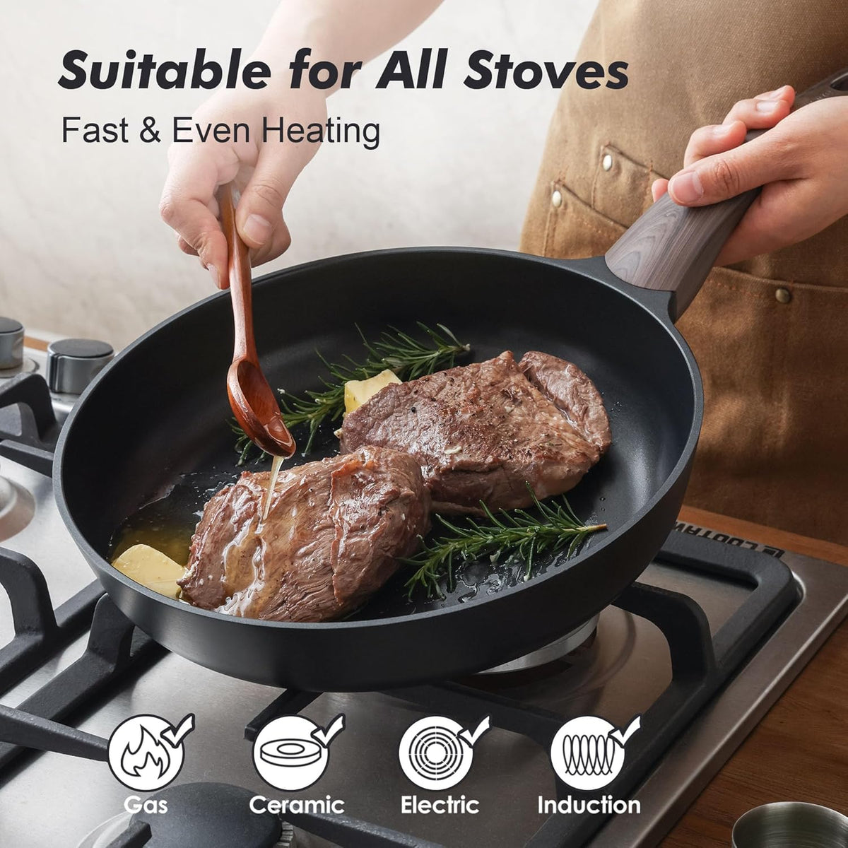SENSARTE Nonstick Frying Pan Skillet 11Inch Non Stick Egg Pan Omelette Pans, Healthy Kitchen Cooking Chef's Pan, PFOA Free, Free of Intentionally Added PFOS/PFOA, Induction Compatible, Black