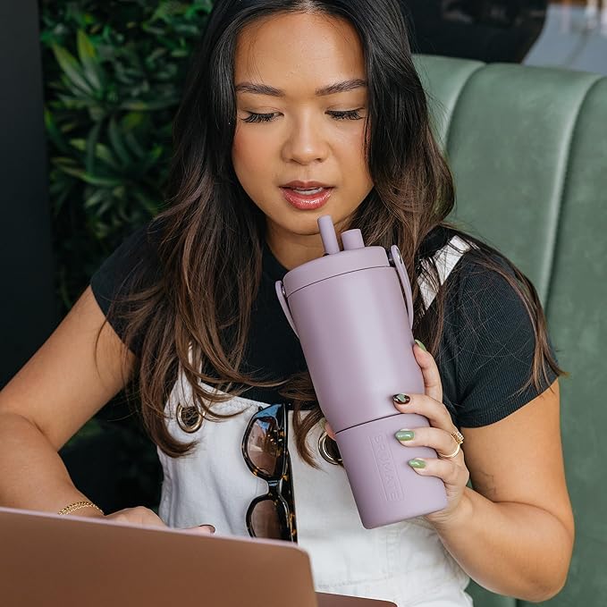 BrüMate Resa 25oz 100% Leakproof Travel Tumbler with Handle & Straw | Flexible SoftSip Straw | Silicone Sleeve for Durability | Stainless Steel | Cup Holder & Travel Friendly Water Bottle | (Guava)