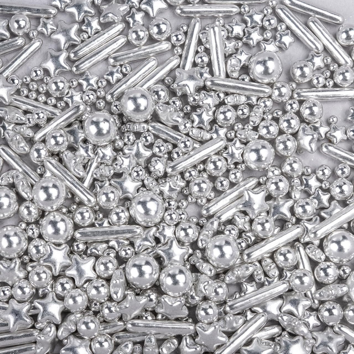 Dazzjoy Edible Silver Star Pearl Sprinkles, Ball Sugar Candy, Edible Silver Pearls for Cake Sprinkles, 130g/4.58oz, Cupcake & Cookies Topper Decoration, Wedding Party Halloween Christmas Supplies