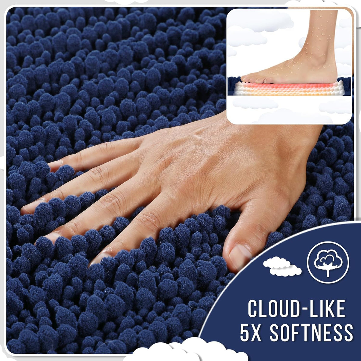 Yimobra Bathroom Runner Rug 70x24 Inch - Extra Long Non Slip Chenille Bath Mat, Soft & Absorbent, Machine Washable Shaggy Hallway Carpet for Vanity Tub Shower, Navy Blue Home Decor Accessories