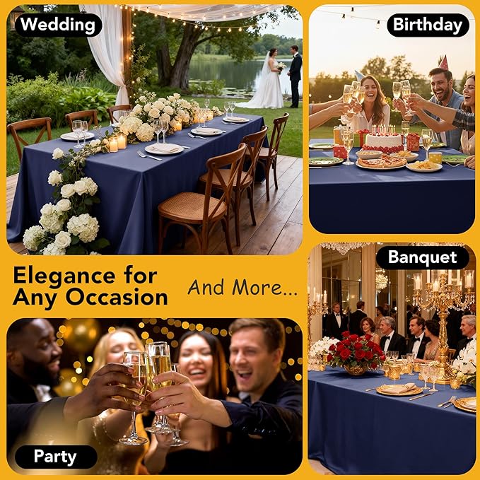 6-Pack Navy Blue Tablecloths for Square Tables, 70 x 70 Inches, Stain-Resistant Polyester Fabric for 3 Foot Tables - Washable Table Covers for Weddings, Banquets, Birthday Parties, Events
