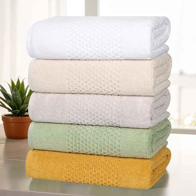 Superior Playa Zero Twist Cotton Medium Weight Small Towels, for Kitchen, Bathroom, Shower, Spa, Plush, Quick Dry, Ultra-Soft Essentials, Waffle Textured, Face Towels Washcloths, Set of 12, Gold