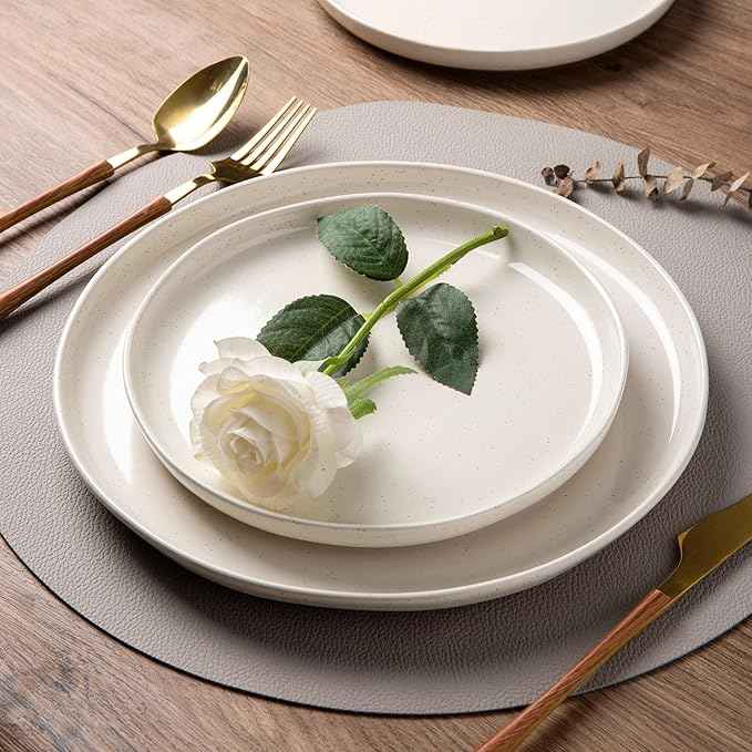 AmorArc Ceramic Dinnerware Sets, Handpainted Plates and Bowls Set with Rustic Terracotta Underside, Scratch Resistant Stoneware Dishes Set, Dishwasher & Microwave Safe