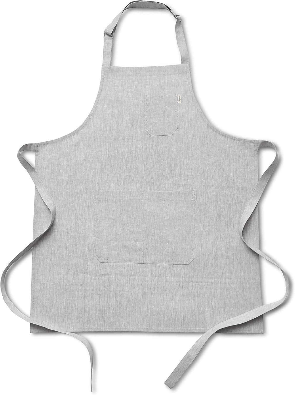 Solino Home Linen Bib Apron for Men & Women - 100% Pure Linen Light Grey Kitchen Apron with Front Pockets - Handcrafted from European Flax