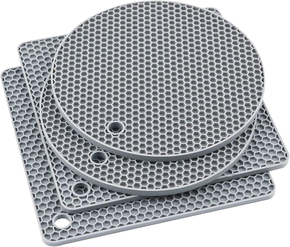 Silicone Trivets for Hot Dishes, Silicone Pot Holders for Kitchen, Trivet Mat Hot Pads for Kitchen, Trivets for Hot Pots and Pans, Heat Resistant Mats for Quartz Countertop, Set 4 Light Gray