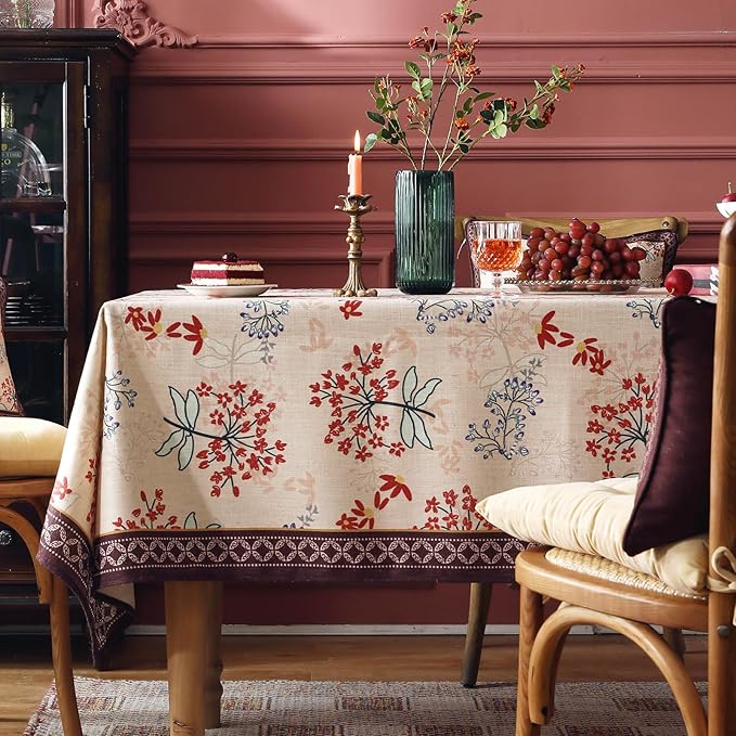 patdrea Designer French Linen Square Table Cloth,Vintage Red Floral Breathable Dacorative Tablecloth,Small Fall Table Cover for Kitchen Dining,Christmas,Holiday,Thanksgiving,67"x67"-Newmari