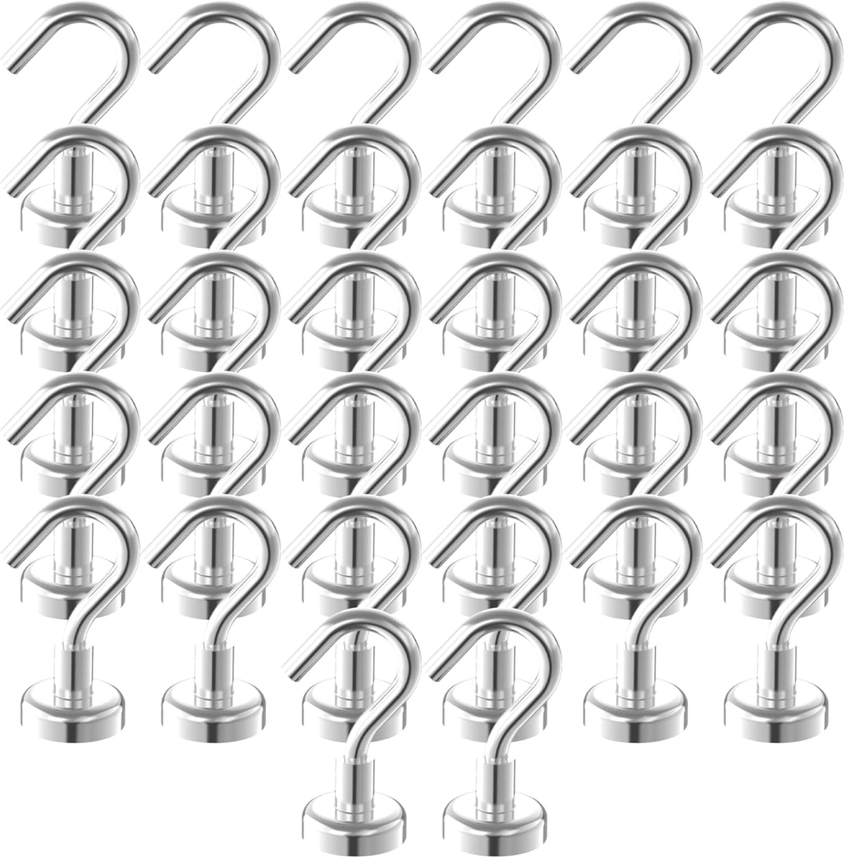 Heavy Duty Magnetic Hooks 5/8" Magnetic Base,25lbs Vertical Pull Force-32Pack Super Strong Rare Earth Magnet Hook,Strong Cruise Hook for Hanging,Magnetic Hanger for Cabins,Grill,Kitchen