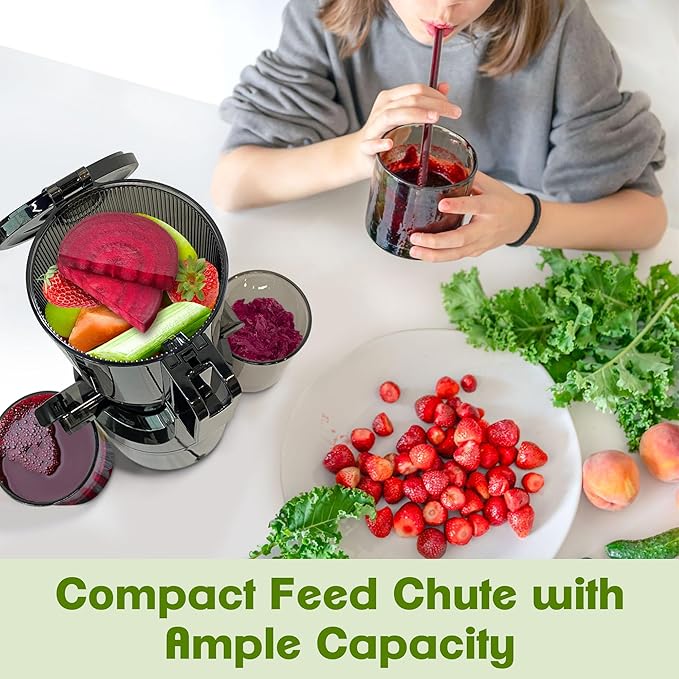 Cold Press Juicer Machines,Fretta Juicer Machines with PCTG Material from the USA,Fit Whole Fruits & Vegetables,Truly BPA-Free,Easy to Clean,Black