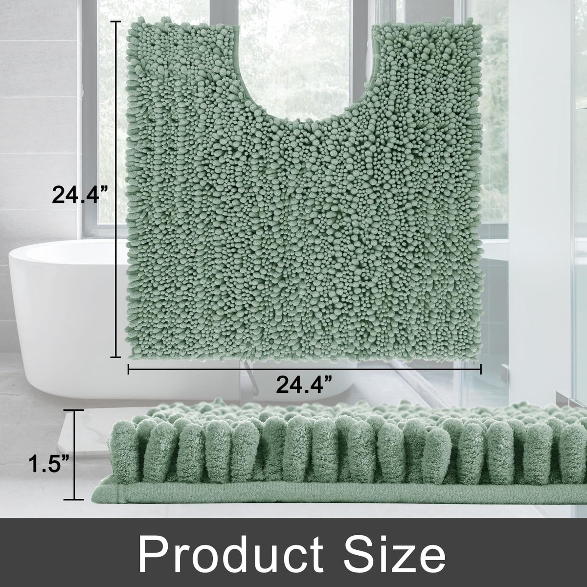 Yimobra Toilet Rug U Shaped Washable 24x20 Inch - Ultra Soft Absorbent Chenille Bath Rugs for Toilet, Quick Dry & Machine Washable, Non Slip Contour Bathroom Mat, Green