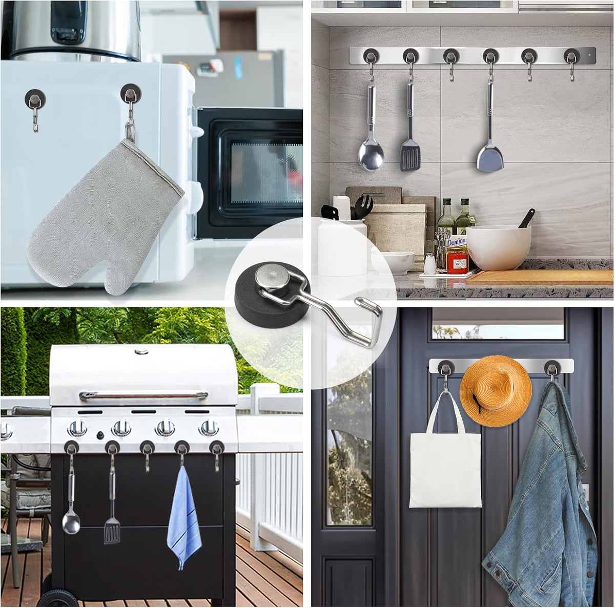 Rare Earth Strong Magnetic Hooks, Perfect for Cruise Ship Cabins and Kitchens, Waterproof Rubber Coated Magnetic Hooks(12, Sliver)