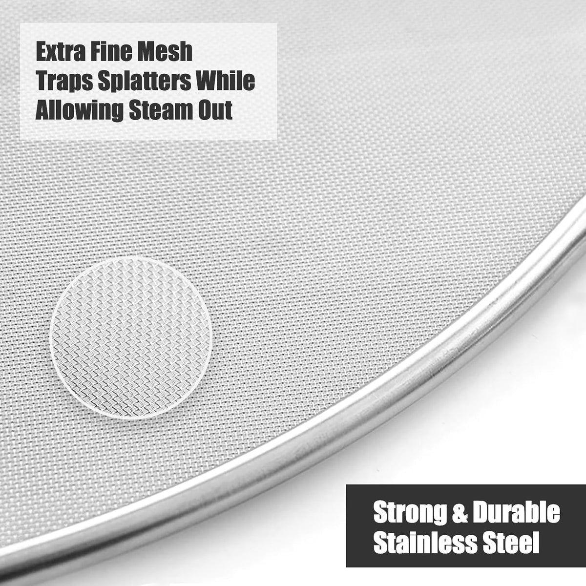 Homestia Splatter Screen for Kitchen, 304 Stainless Steel Fine Mesh Splatter Screen for Frying Pan, 10” Grease Splatter Guard with Fold Flat Knob