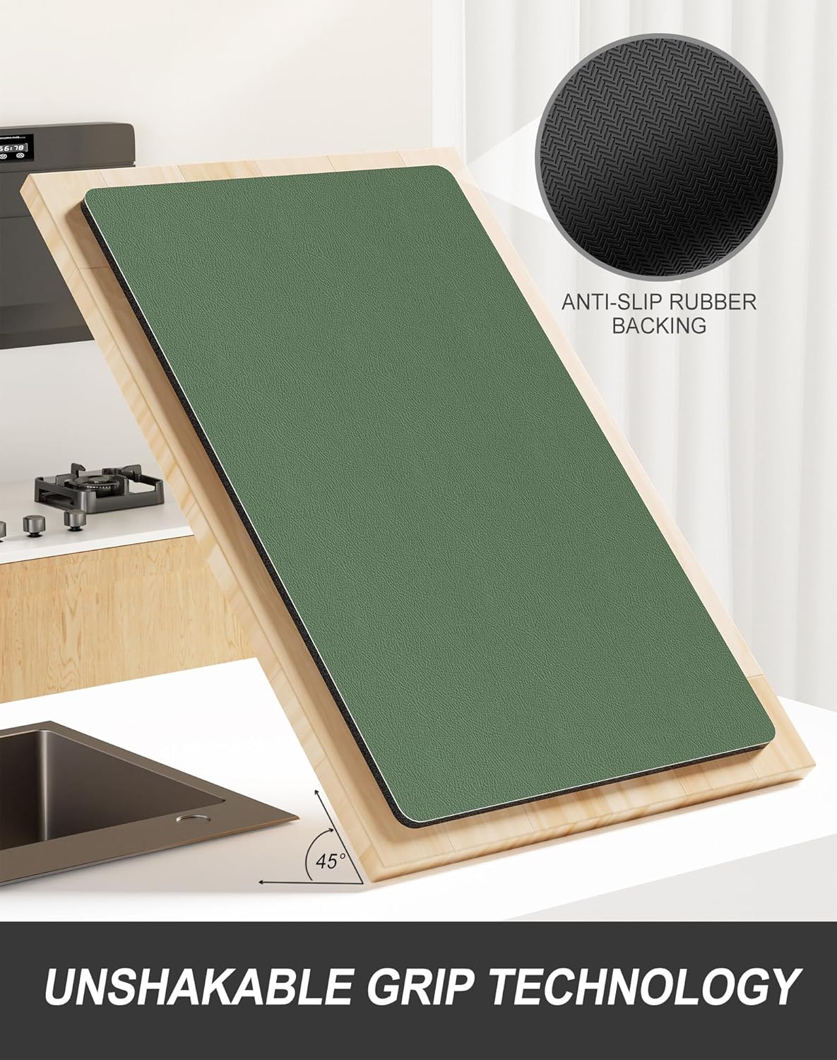 Rnivvi Dish Drying Mat for Kitchen Counter, 12 x 19" Super Absorbent Drainer Pad Easy Clean Dish Rack Pad, Non-Slip Heat Resistant Coffee Bar Mats for Coffee Machine Station Accessories, Forest Green