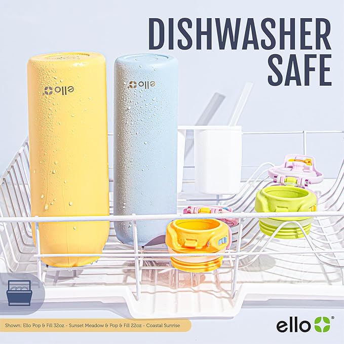 Ello Pop & Fill 32oz Stainless Steel Water Bottle with QuickFill Technology, Double Walled and Vacuum Insulated Metal, Leak Proof Locking Lid, Straw and Chug, Reusable, BPA Free, Blossom Bliss